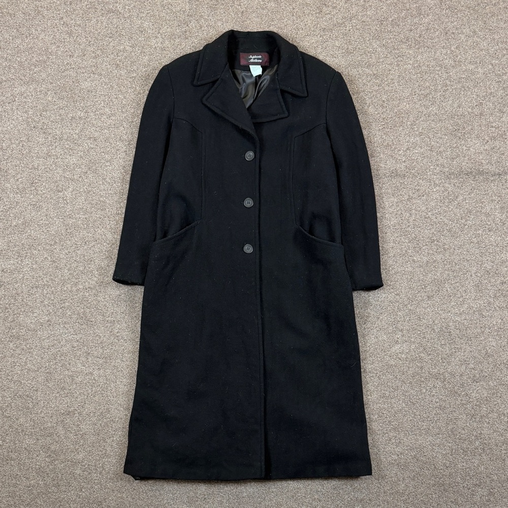 Vintage Black 100% Wool Single Breasted Long Tailored Winter Overcoat Women’s 16